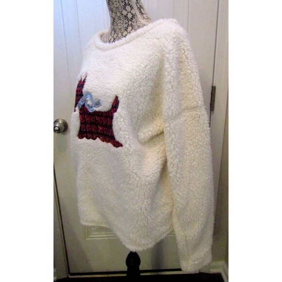 Scottie Dog Sweater Teddy Bear Style Sherpa Pullover Sequin Cozy Soft Womens XL - Picture 4 of 8